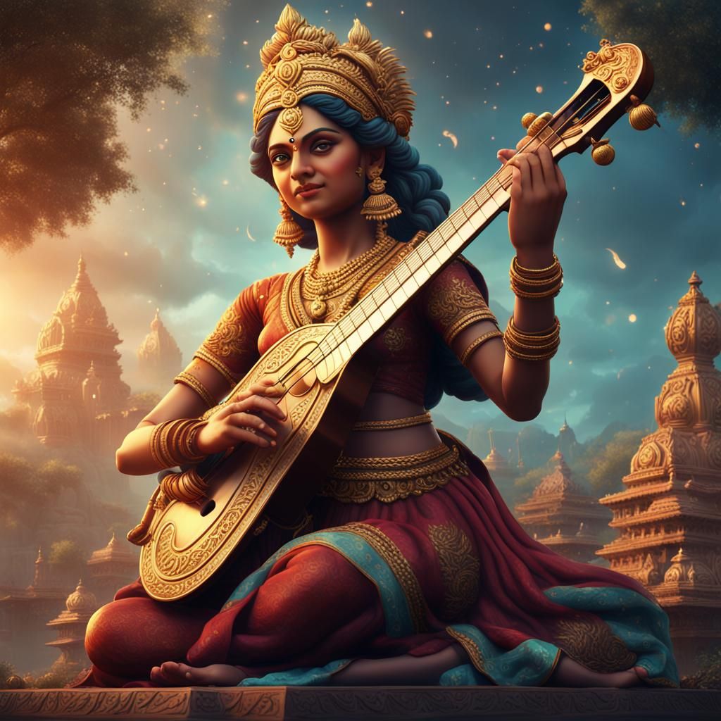 Child Woman Form of Indian Goddess Saraswati