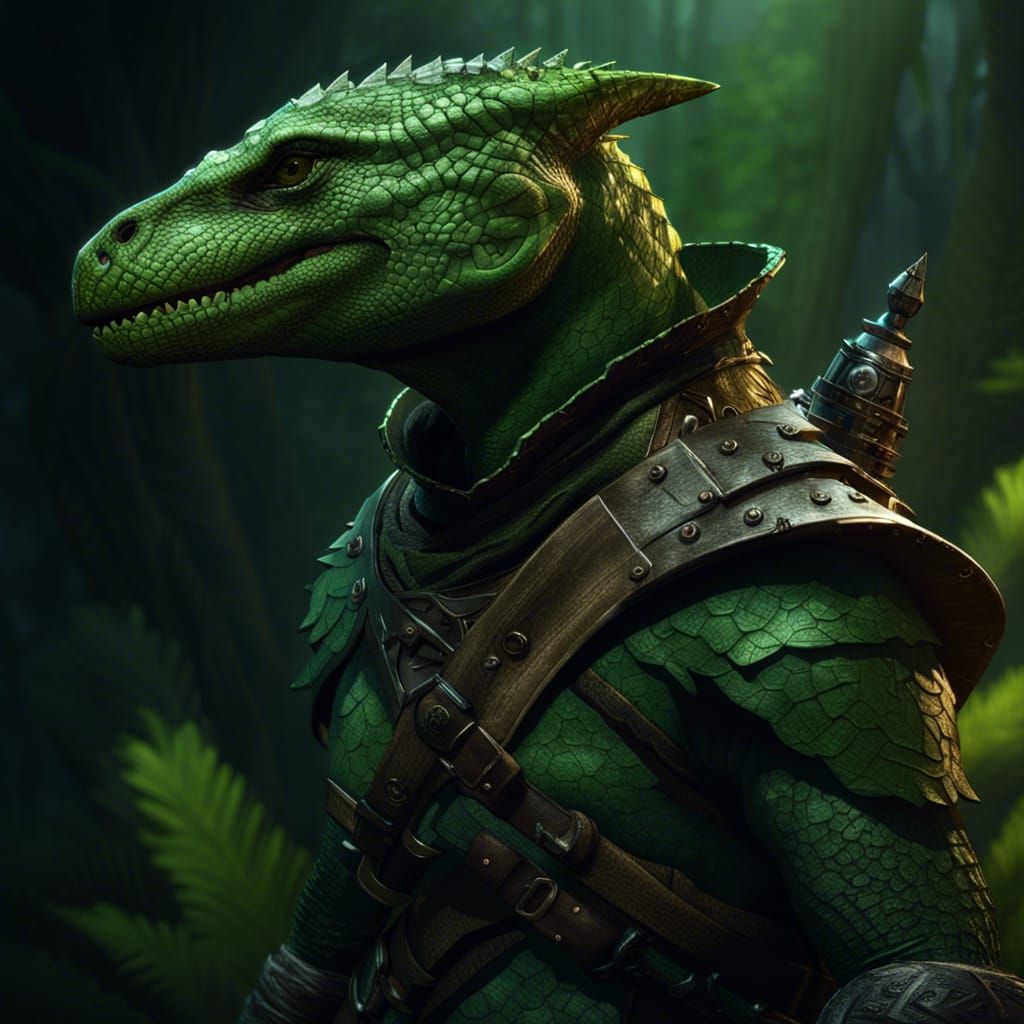 Lizardfolk Ranger in Dark Fantasy Style