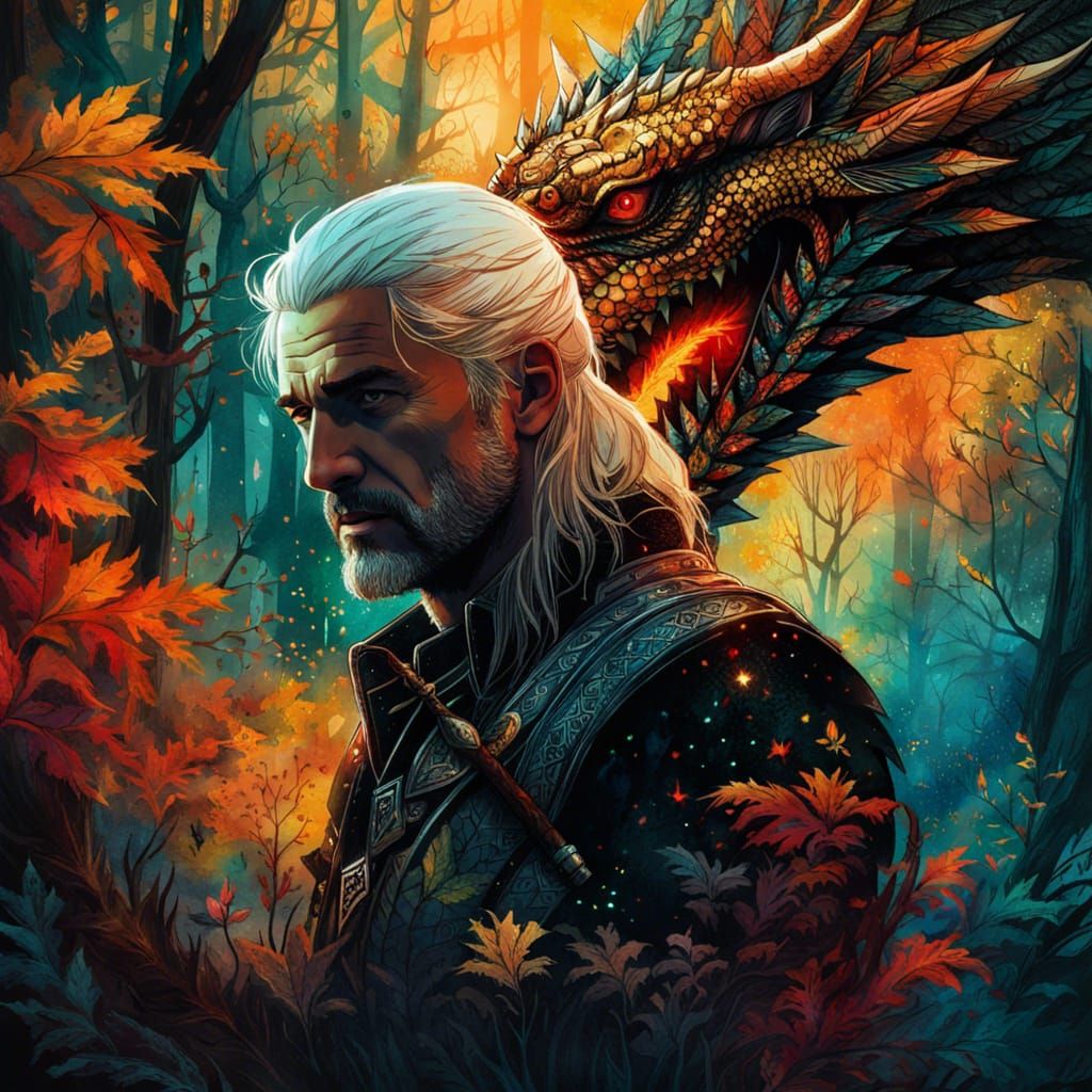 Witcher Double Exposure Portrait with Dragon
