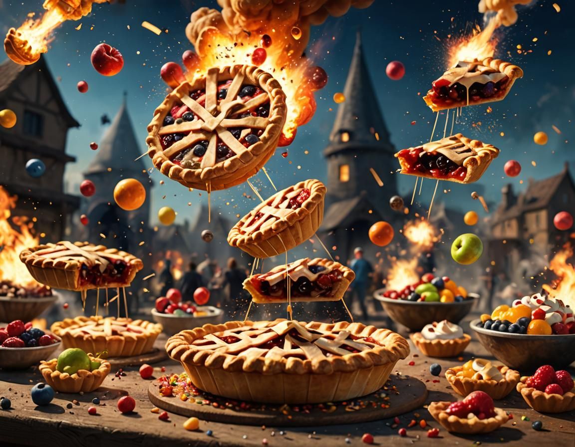 Trebuchet Pie Launch: Colorful Food Fight in 8K