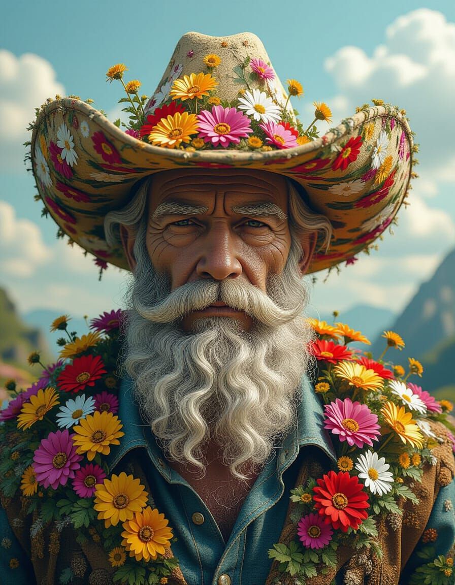 Gaia Titan Cowboy Portrait in Hyperrealistic Mixed Media