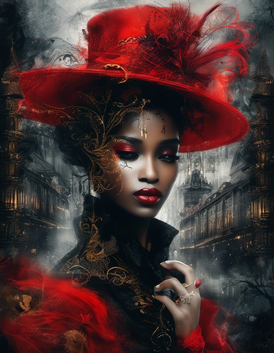 Elegant Woman in Red Fedora Hat Portrait