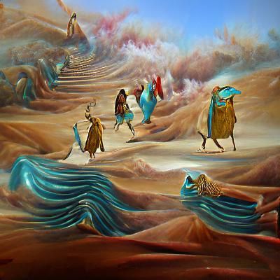 Moses Crossing Red Sea in Surrealist Style