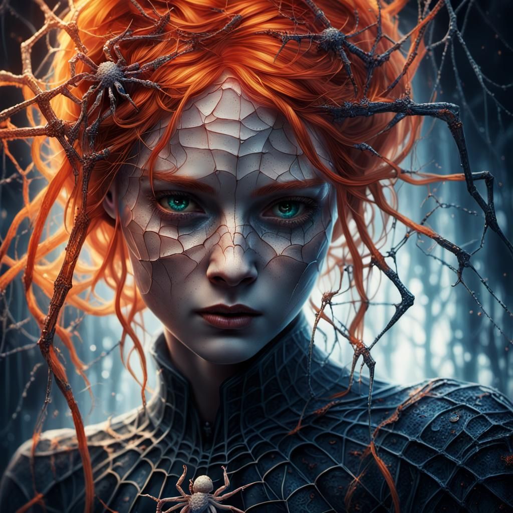 Eerie Spider-Woman Portrait in Dark Fantasy Style
