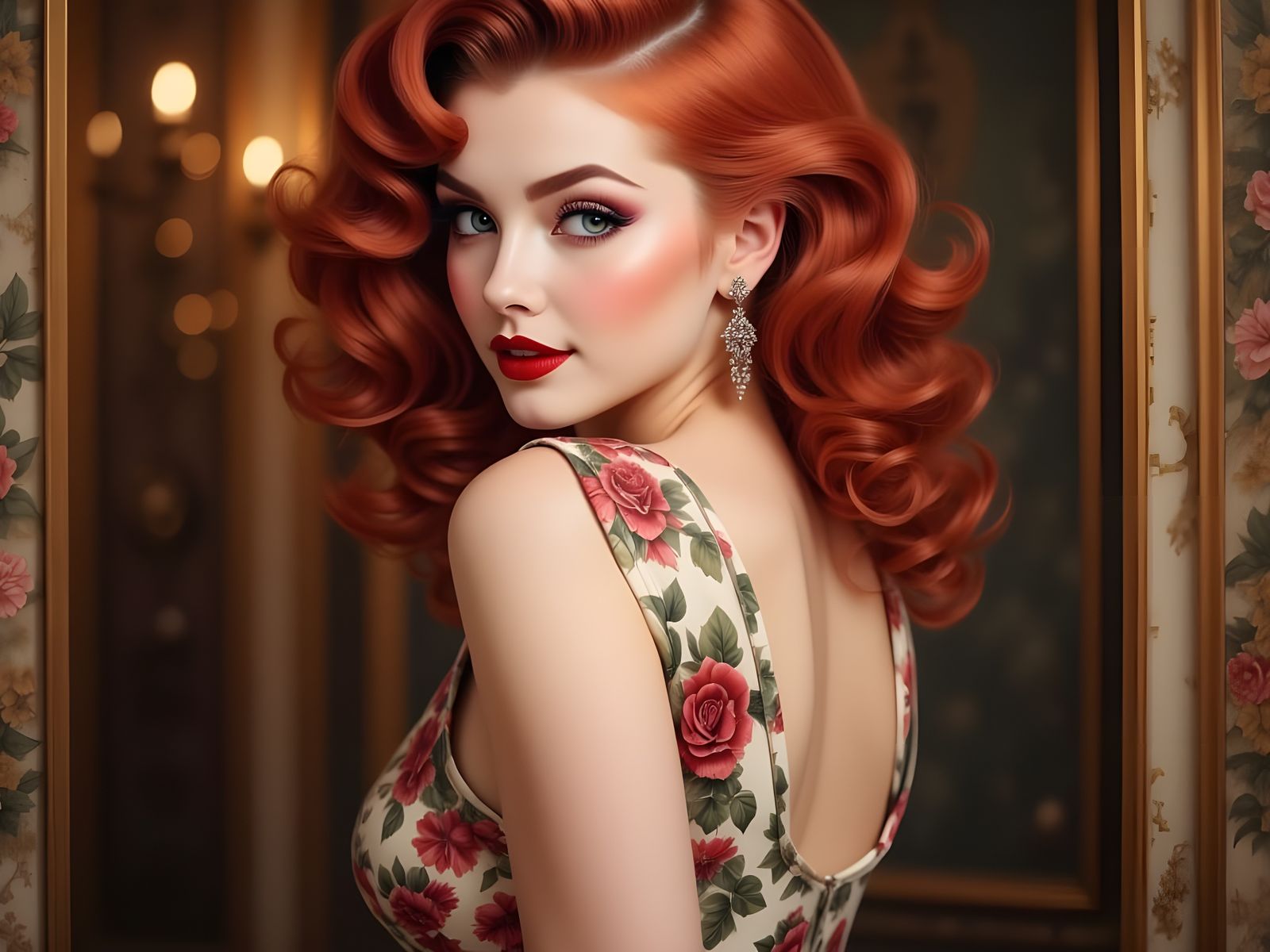 Norse Goddess Pinup Portrait in 1950s Style