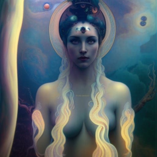 Goddess of Elements in Hyperdetailed Art Nouveau Style