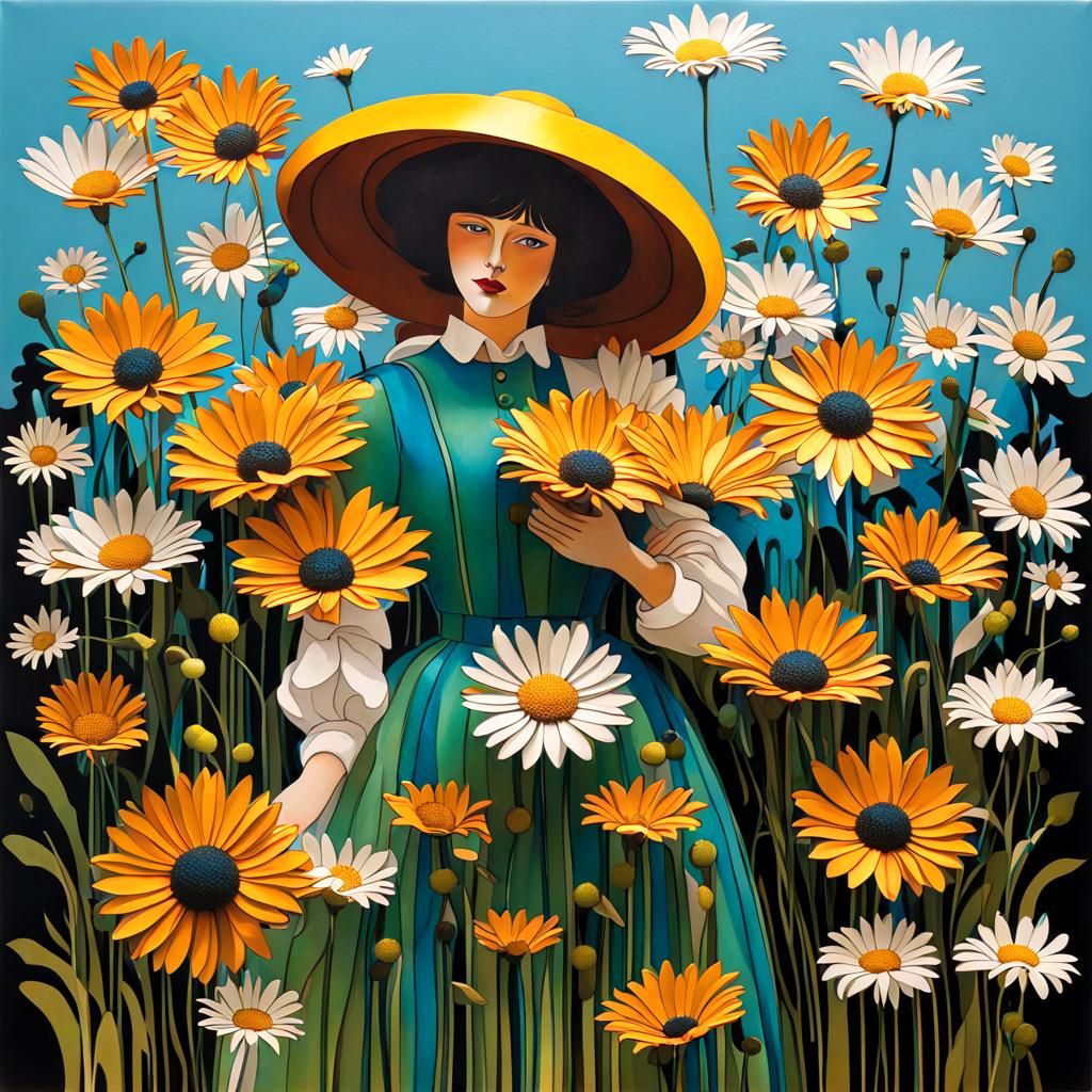 Kinetic Art: Lady with Daisies in Motion