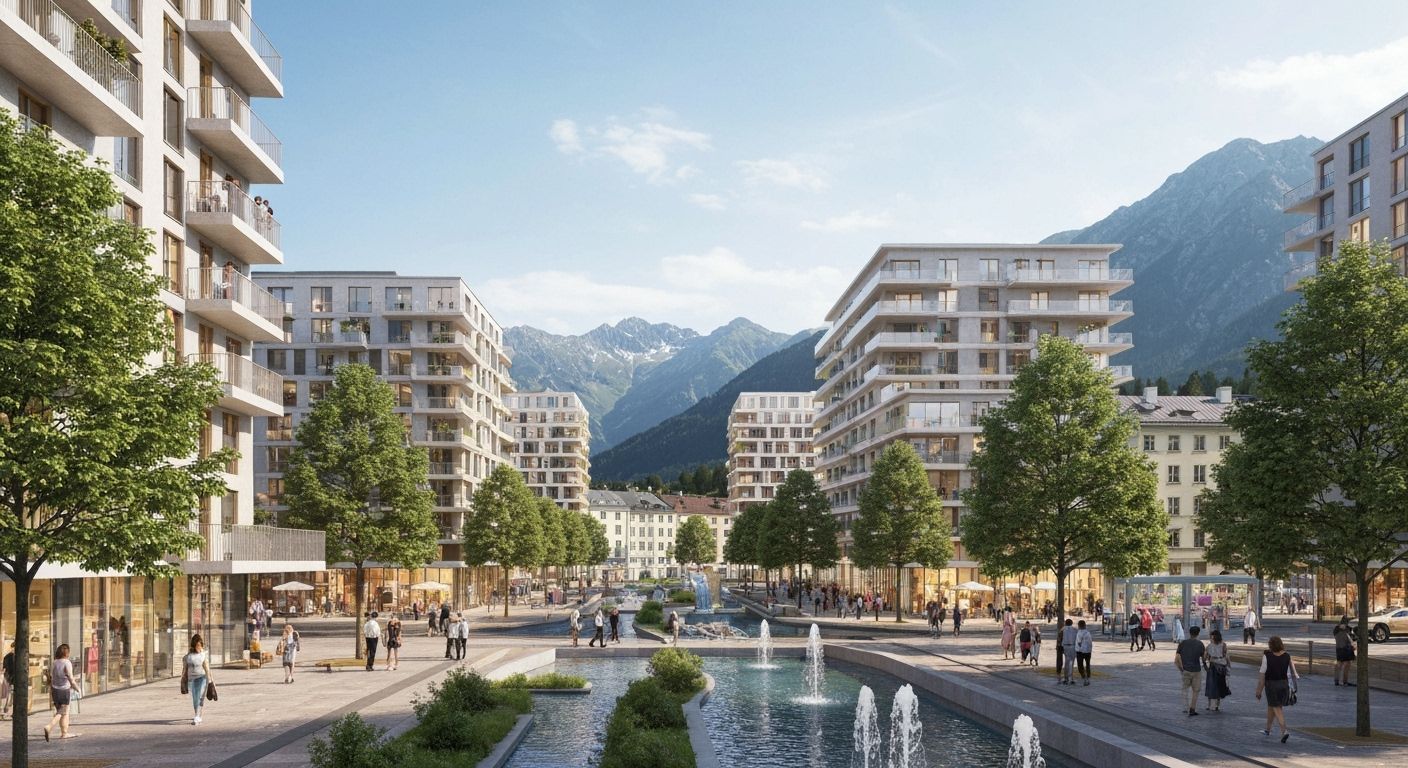 Sustainable Innsbruck Cityscape with Modern Housing & Mounta...