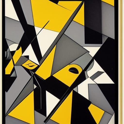 Abstract Cubist Portrait in Black and White