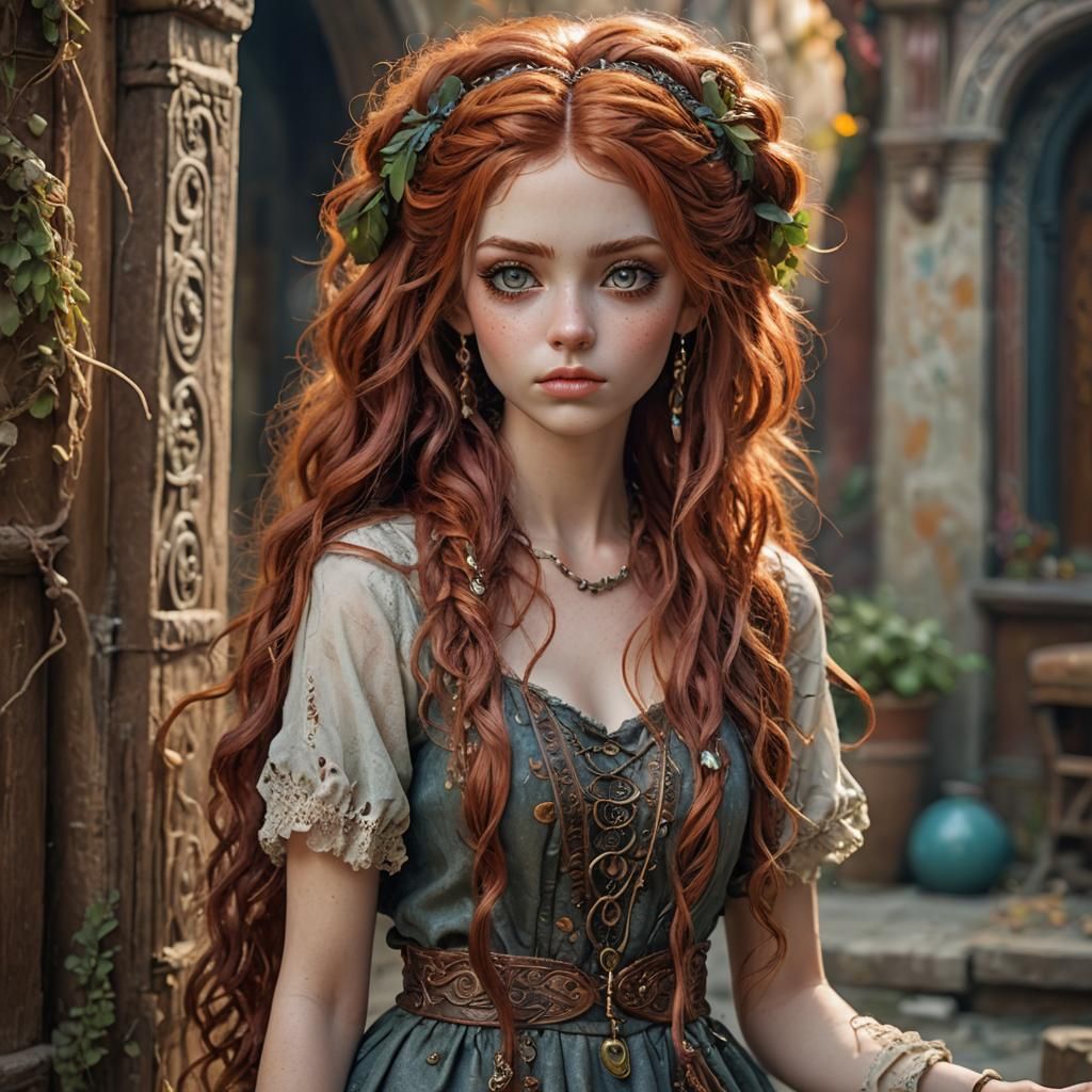 Mischievous Red-Haired Faunling in 4D Boho Style