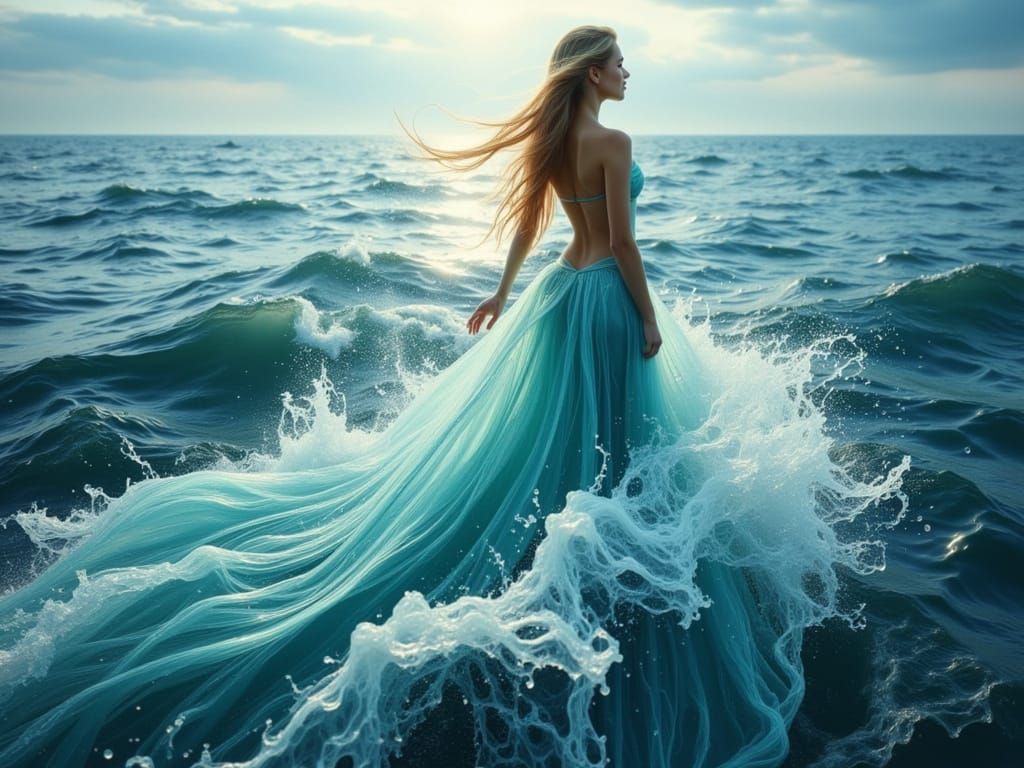 Majestic Mermaid Emerges from Ocean in Vibrant, Photorealist...