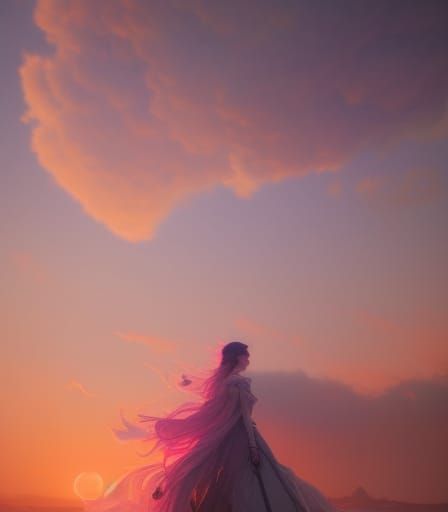 Dreamy Woman in Cloud Dress: A Digital Painting