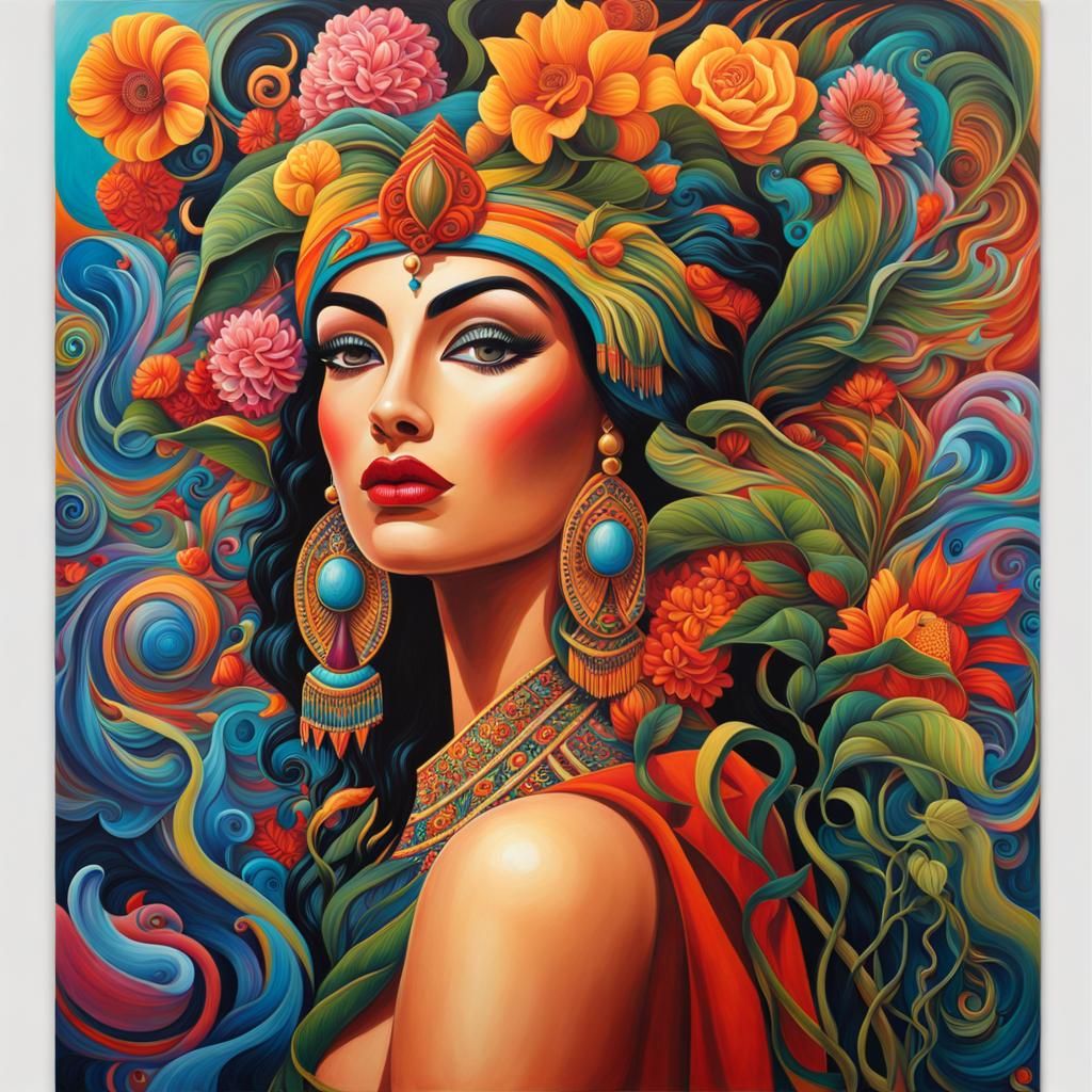 Egyptian Woman in Abstract Maximalist Painting