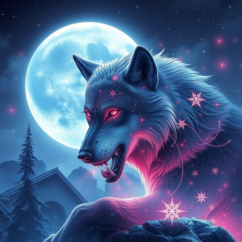 Ethereal Lunar Wolf in Cosmic Twilight