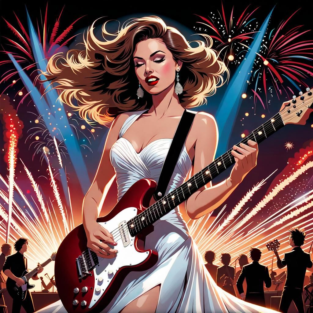 Rock and Roll Bride Plays Guitar on Stage