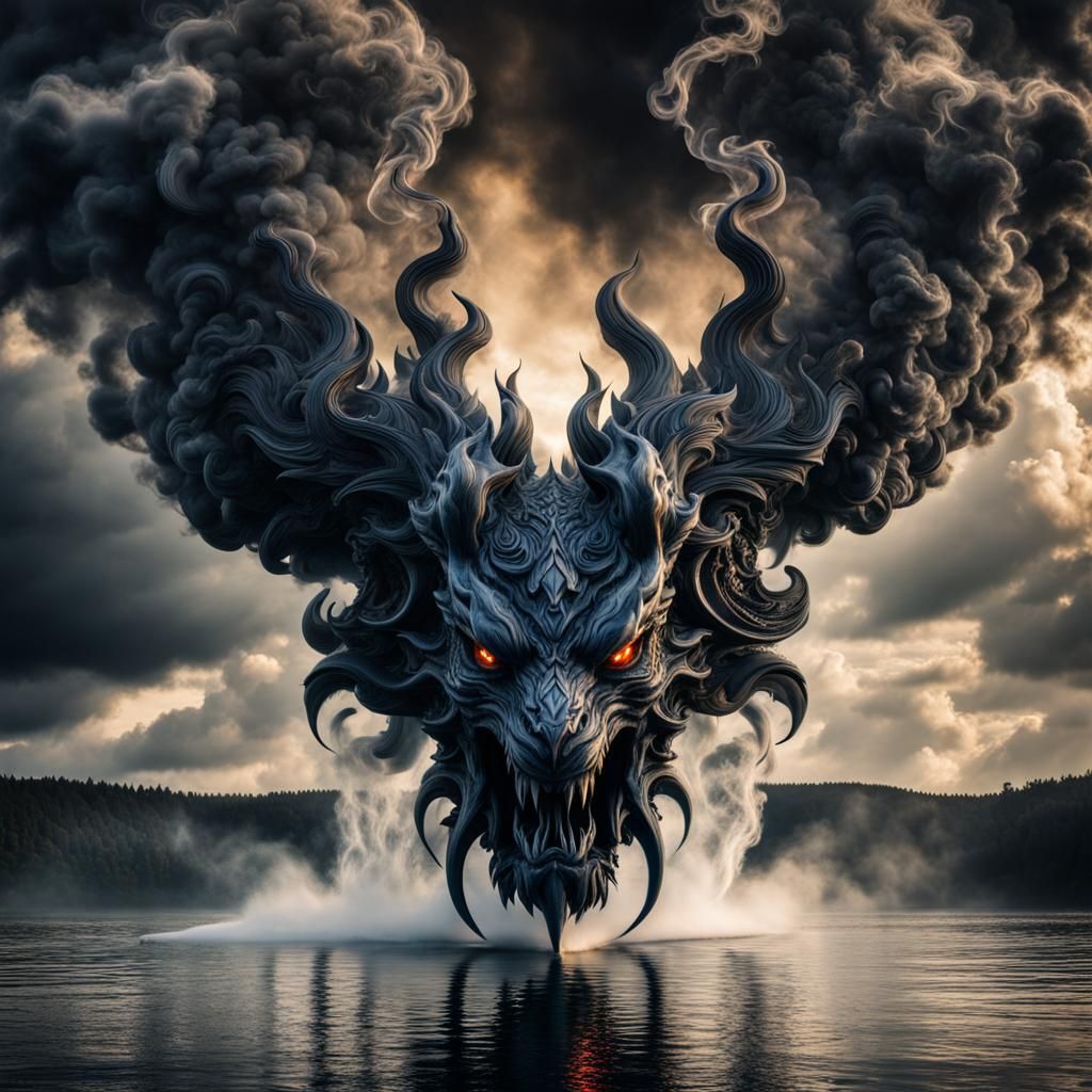 Demonic Smoke Shapes Over Water