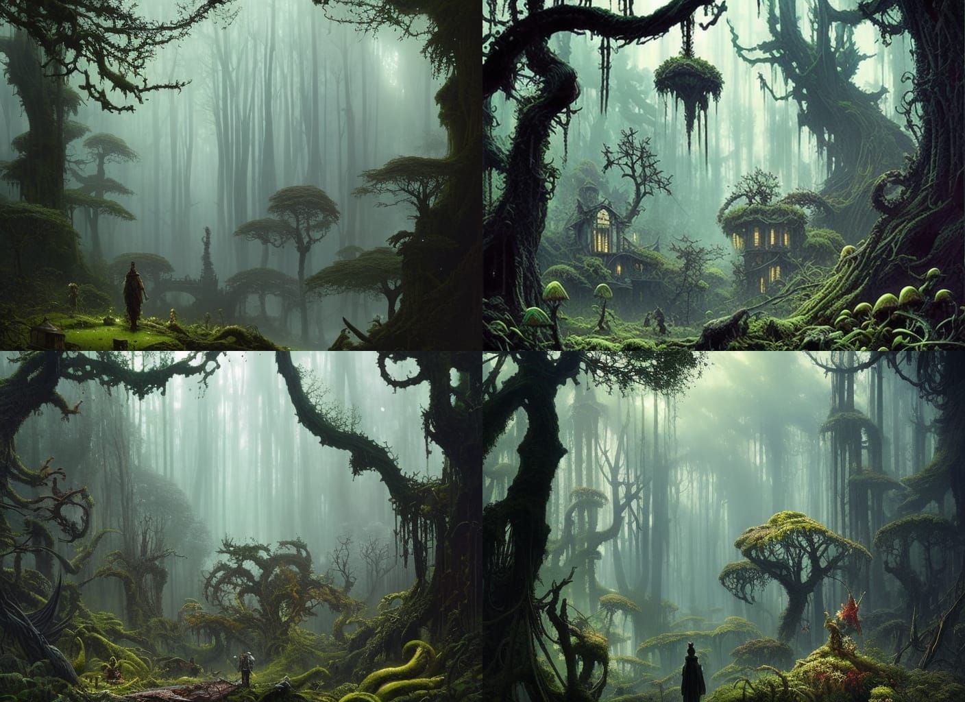 Hyper-Detailed Thicket of Fantastic Forest Trees