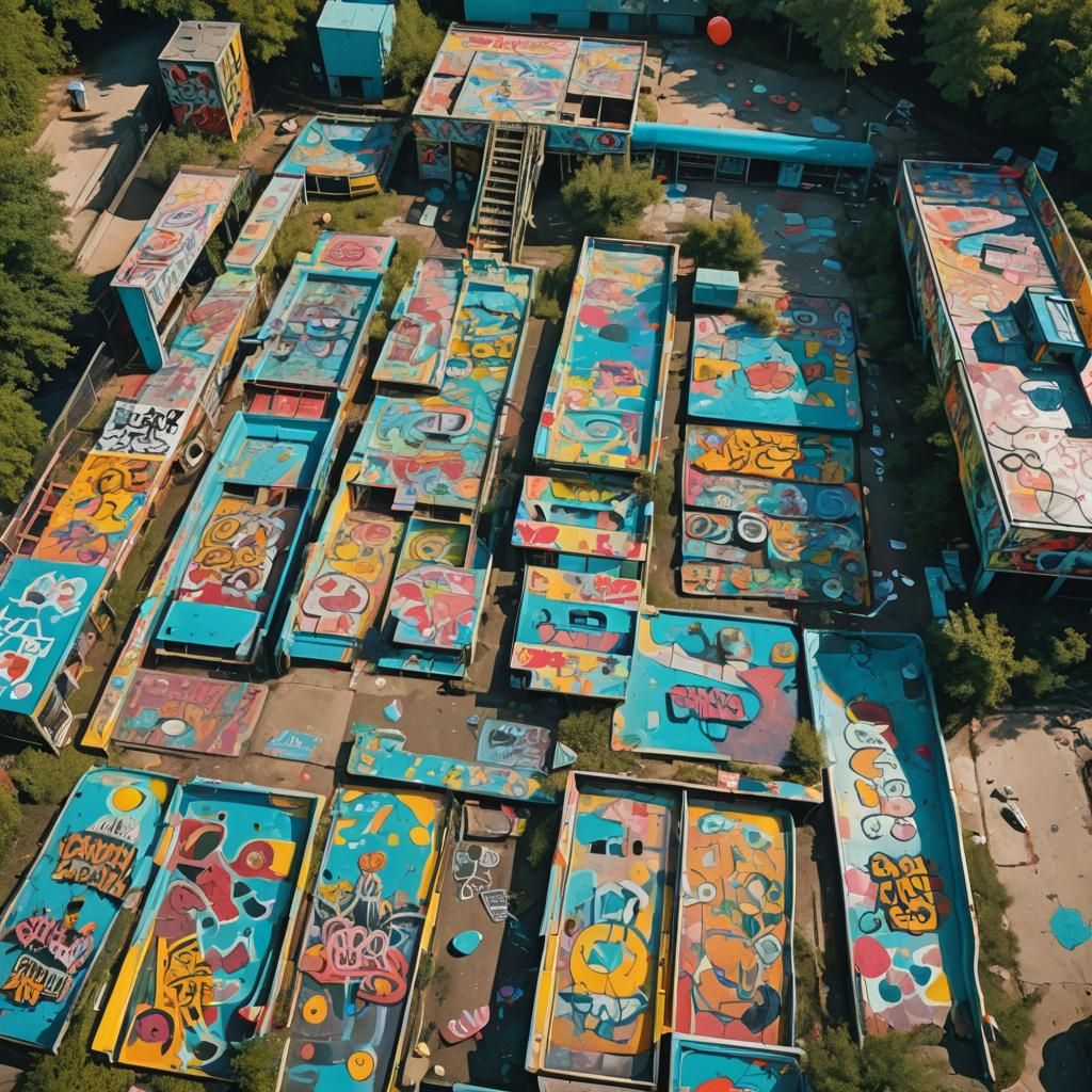 Abandoned Water Park in Street Art Style