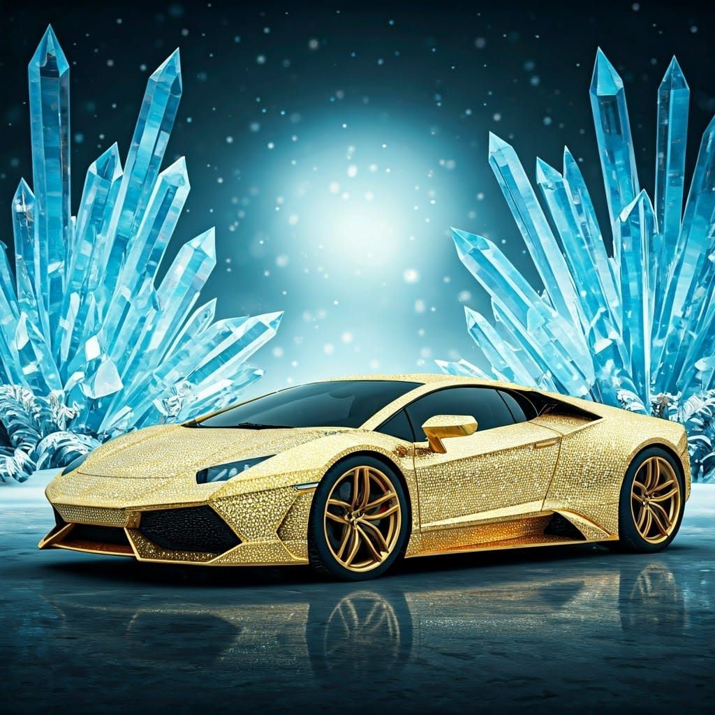 Gold Diamond Car in Ethereal Winter Forest