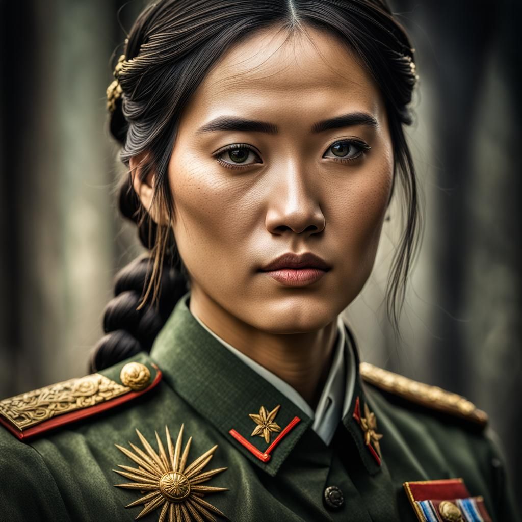 Vietnamese Woman in 1920s Uniform: Hyperrealistic Portrait