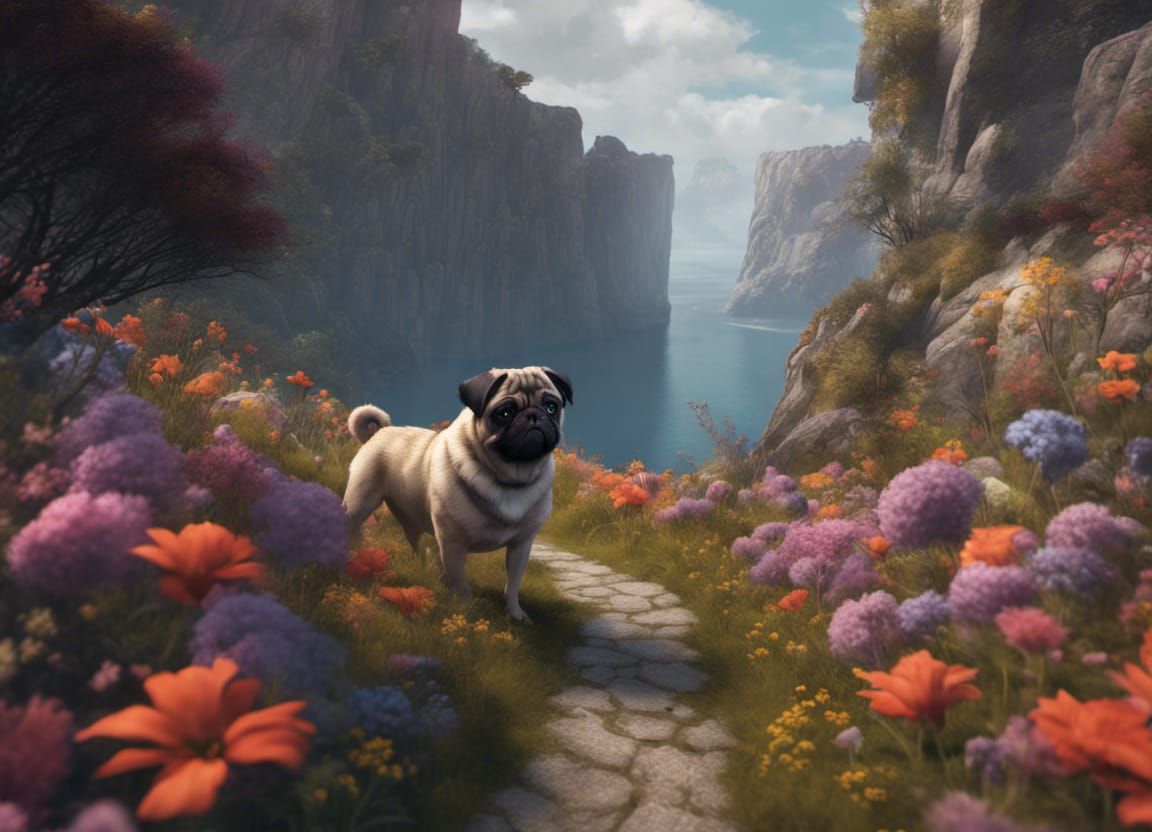 Fantastical Matte Painting of a Pug on a Path