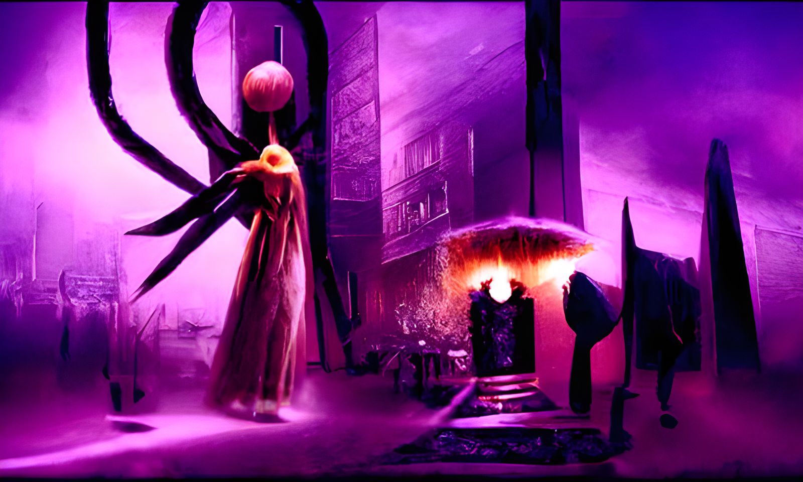 Dark Fantasy Concept Art in Purple and Yellow