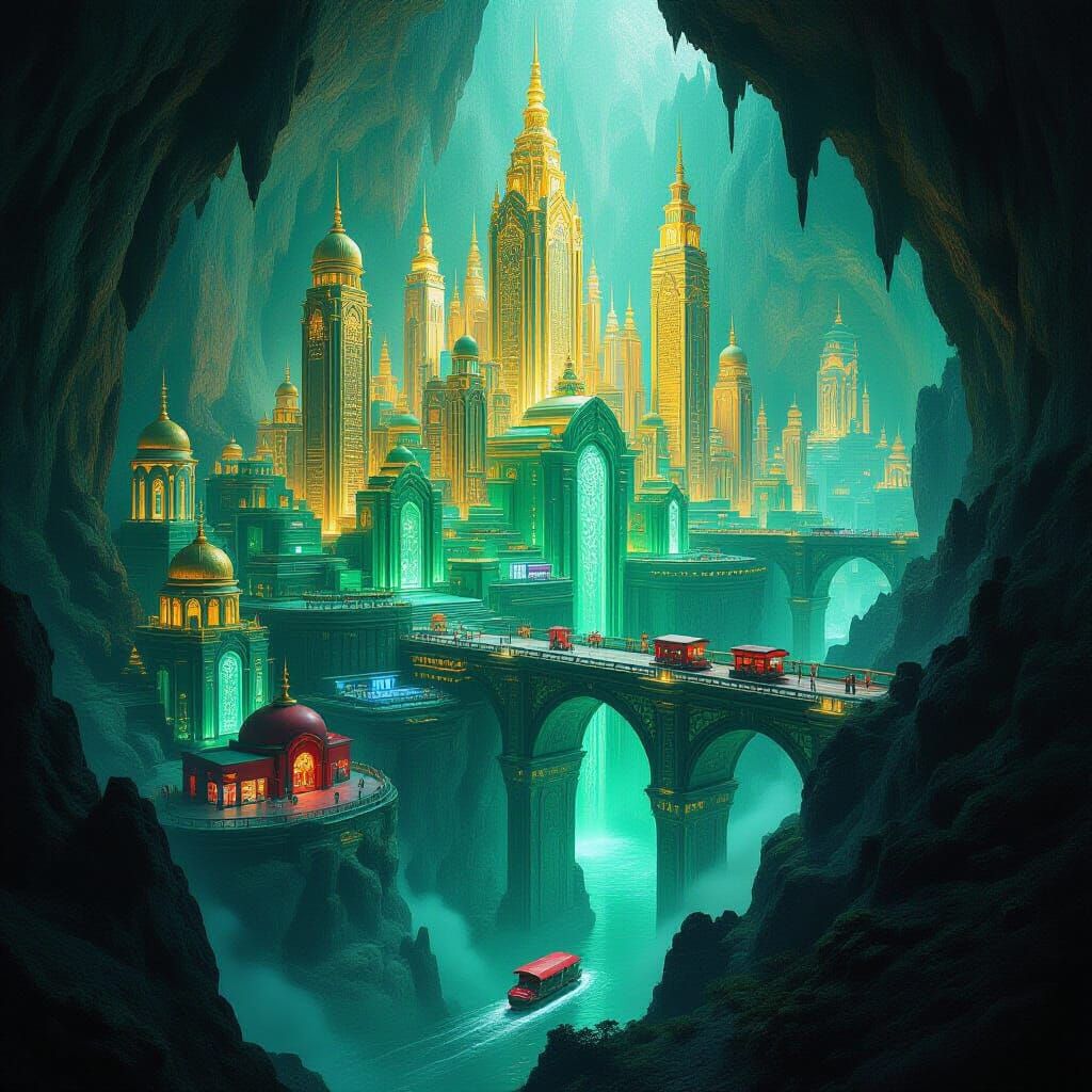 Jade Sci-Fi City in Underground Caverns