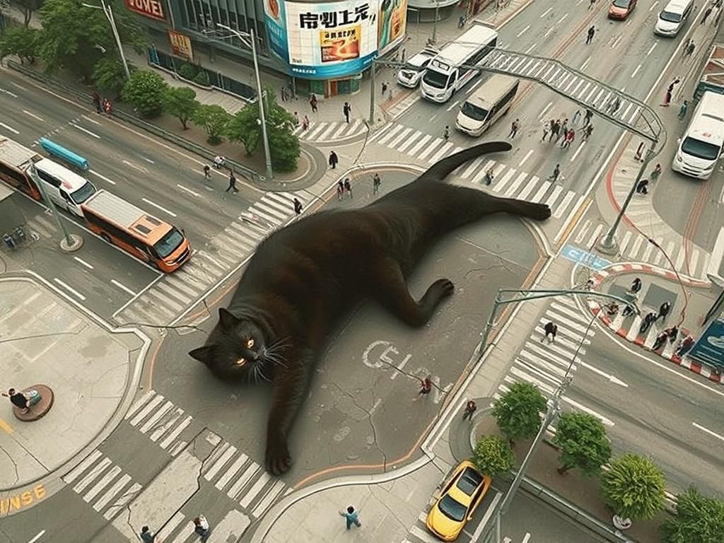 Gigantic Black Cat Dominates Taipei Streets in Surrealist Dr...
