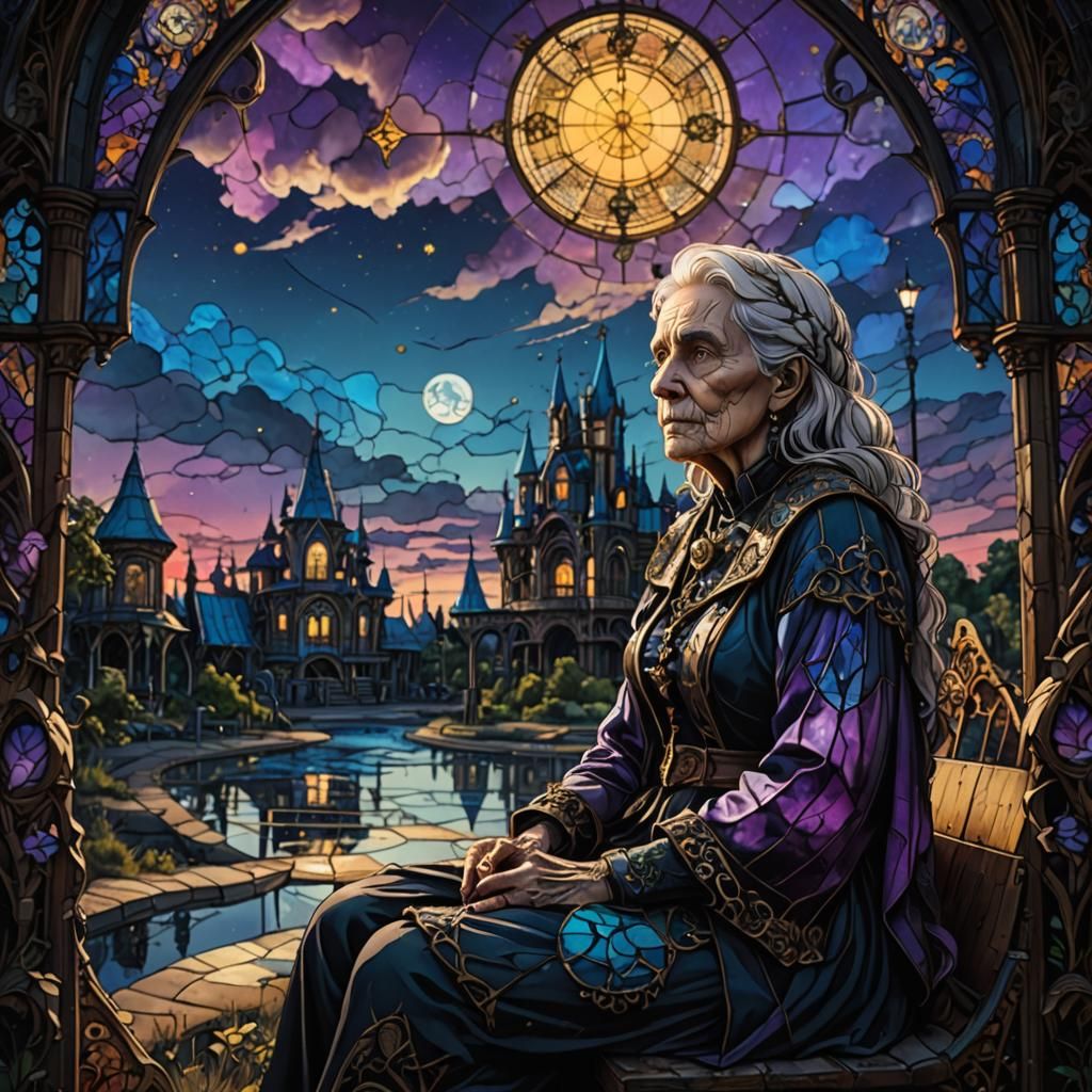 Gothic Stained Glass: Wise Woman in Abandoned Park