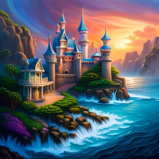 Underwater Disneyland Castle in a Coral Reef