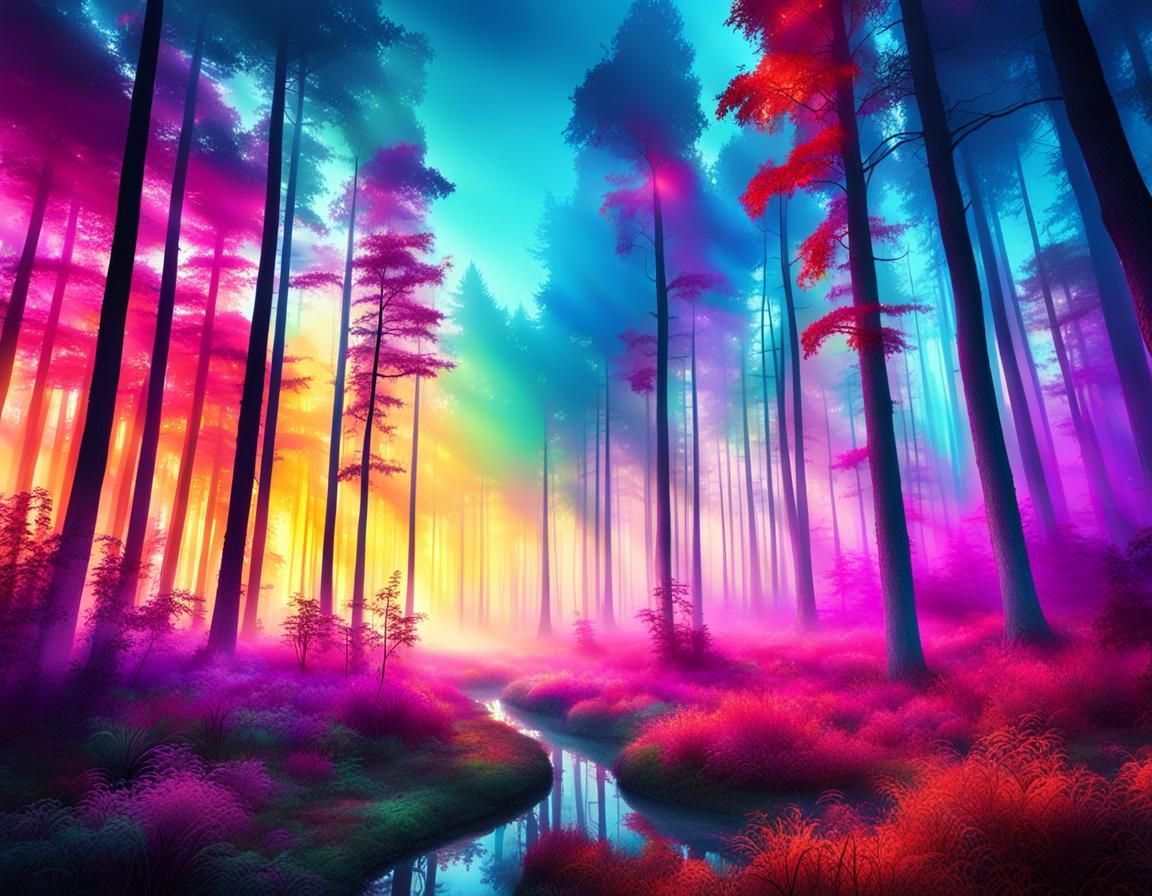 Mystical Forest in Vibrant Pop Art Style