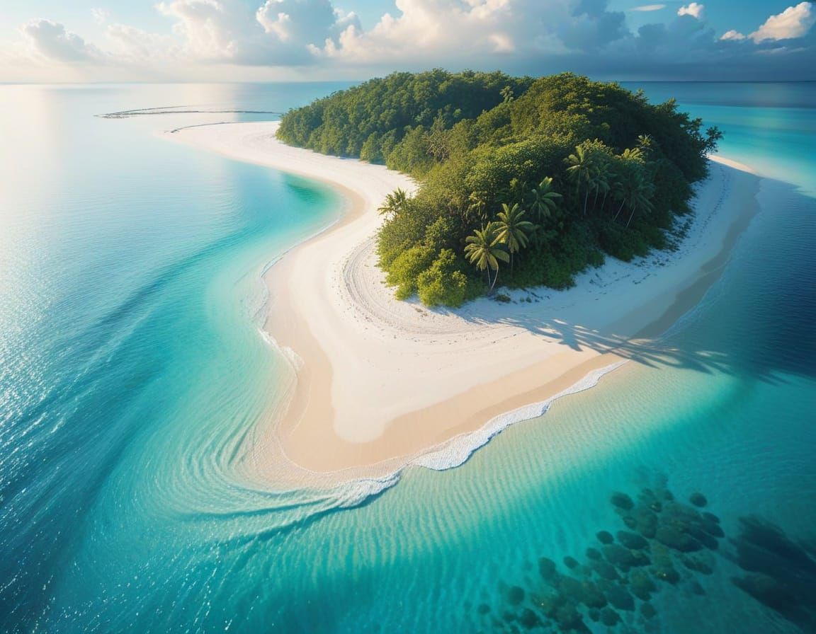 Ethereal Island Scene in Vibrant Watercolor Style