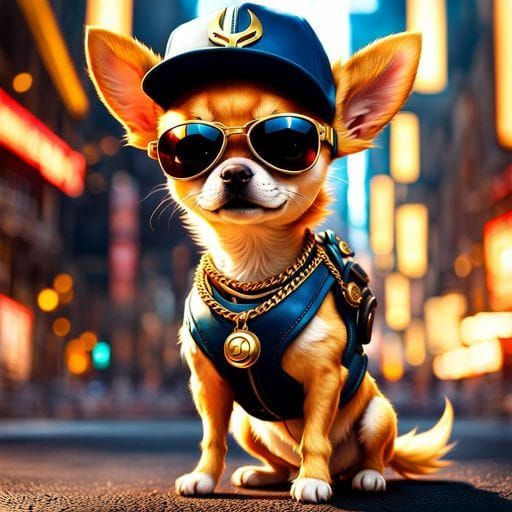 Chibi Chihuahua Hip Hop Star in Cyberpunk Style