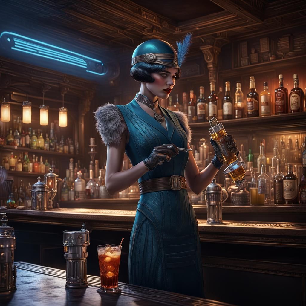 Android Bartender Serves Flapper in Sci-Fi Bar
