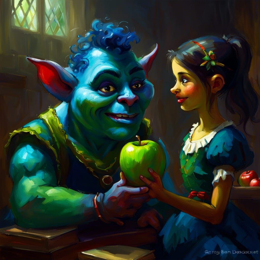 Ogre Student's First Day: Cartoon Classroom Scene