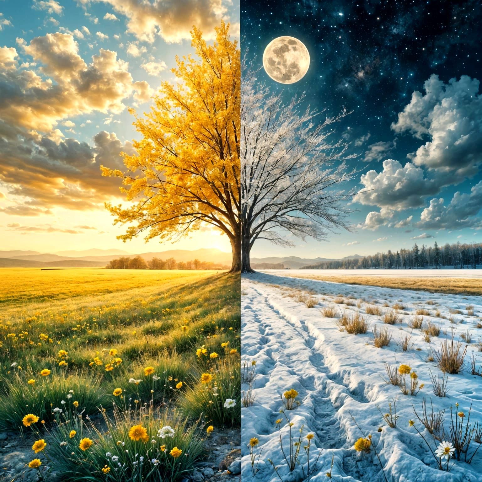 Summer to Winter Landscape: A Seamless Impasto Split