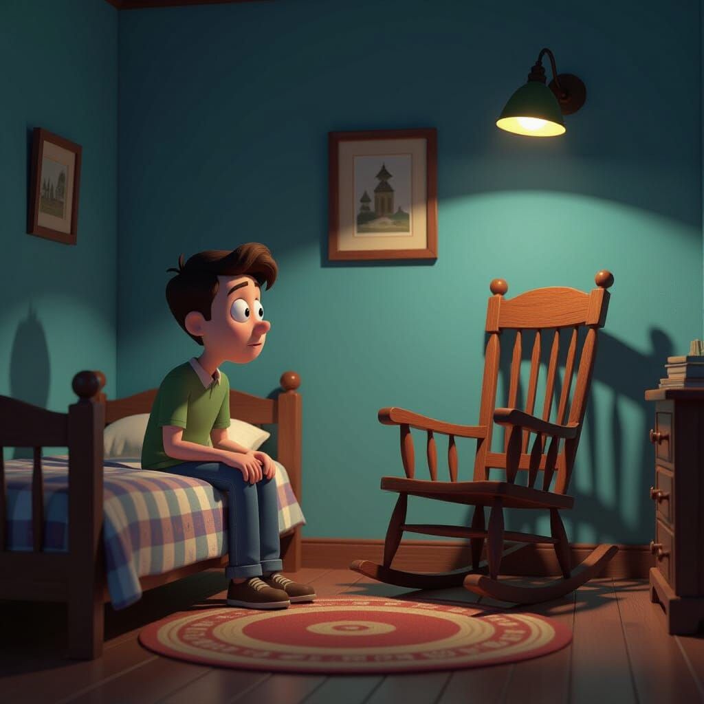 Cartoon Traveler's Creepy Encounter with Moving Rocking Chai...