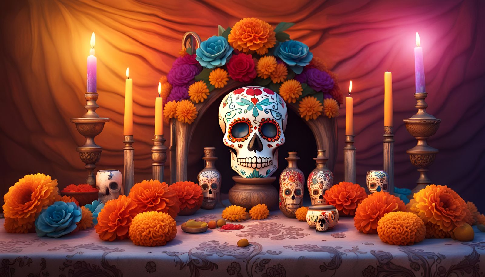 Day of the Dead Altar with Sugar Skulls