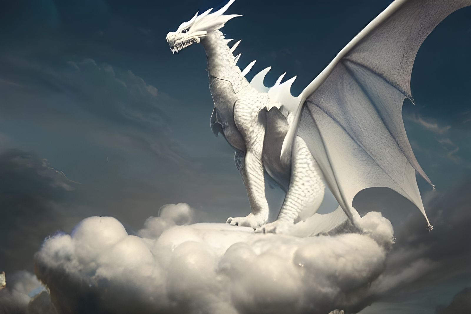 Whimsical White Dragon Portrait in Photorealistic Style