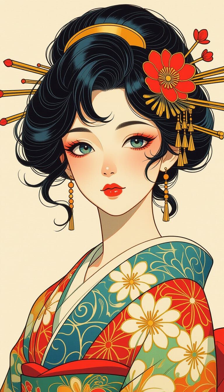 Anime Character in Art Nouveau Style