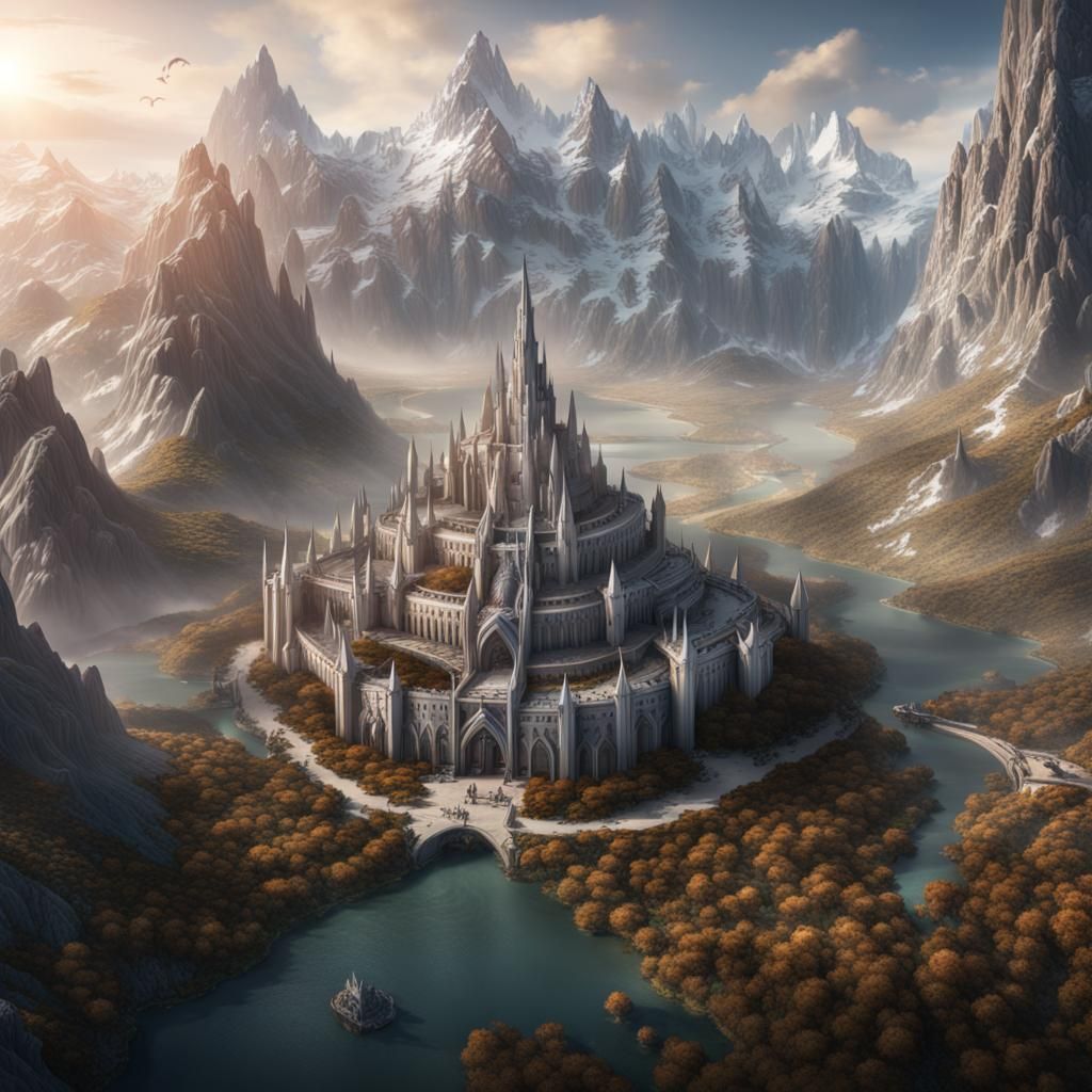 Gondolin Under Siege: Elven City Matte Painting