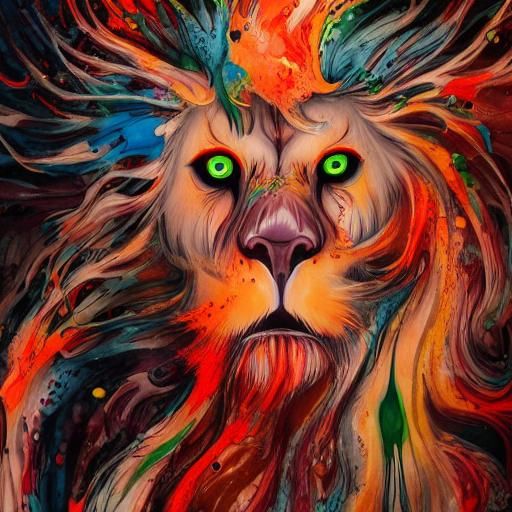 Terrifying Ghost Lion in Liquid Watercolor Painting