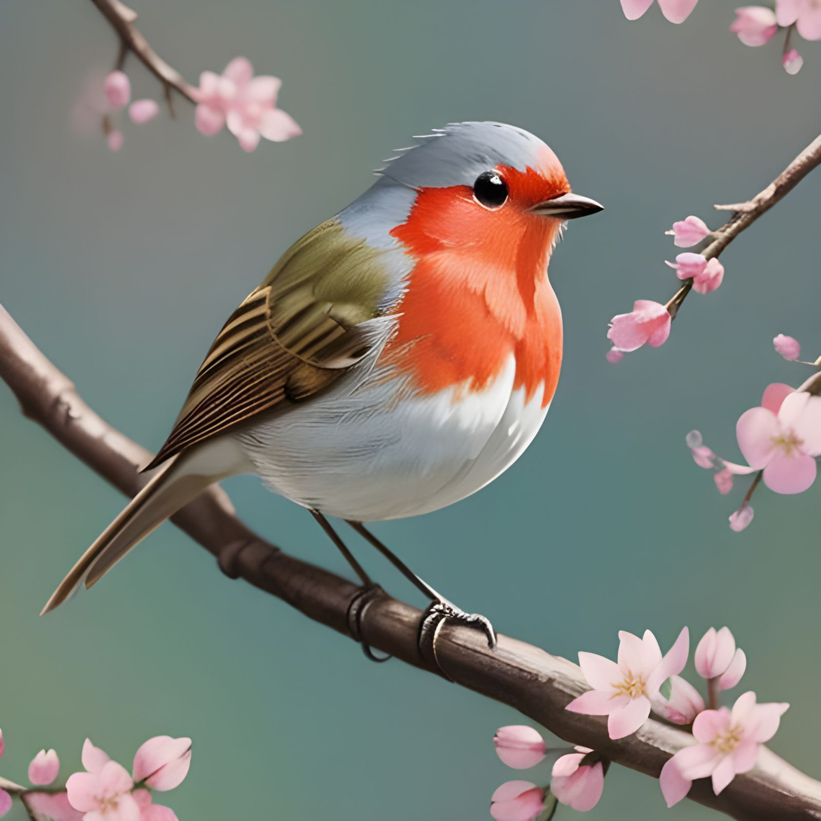 Watercolor Robin with Blossom, Cosmic Illustration