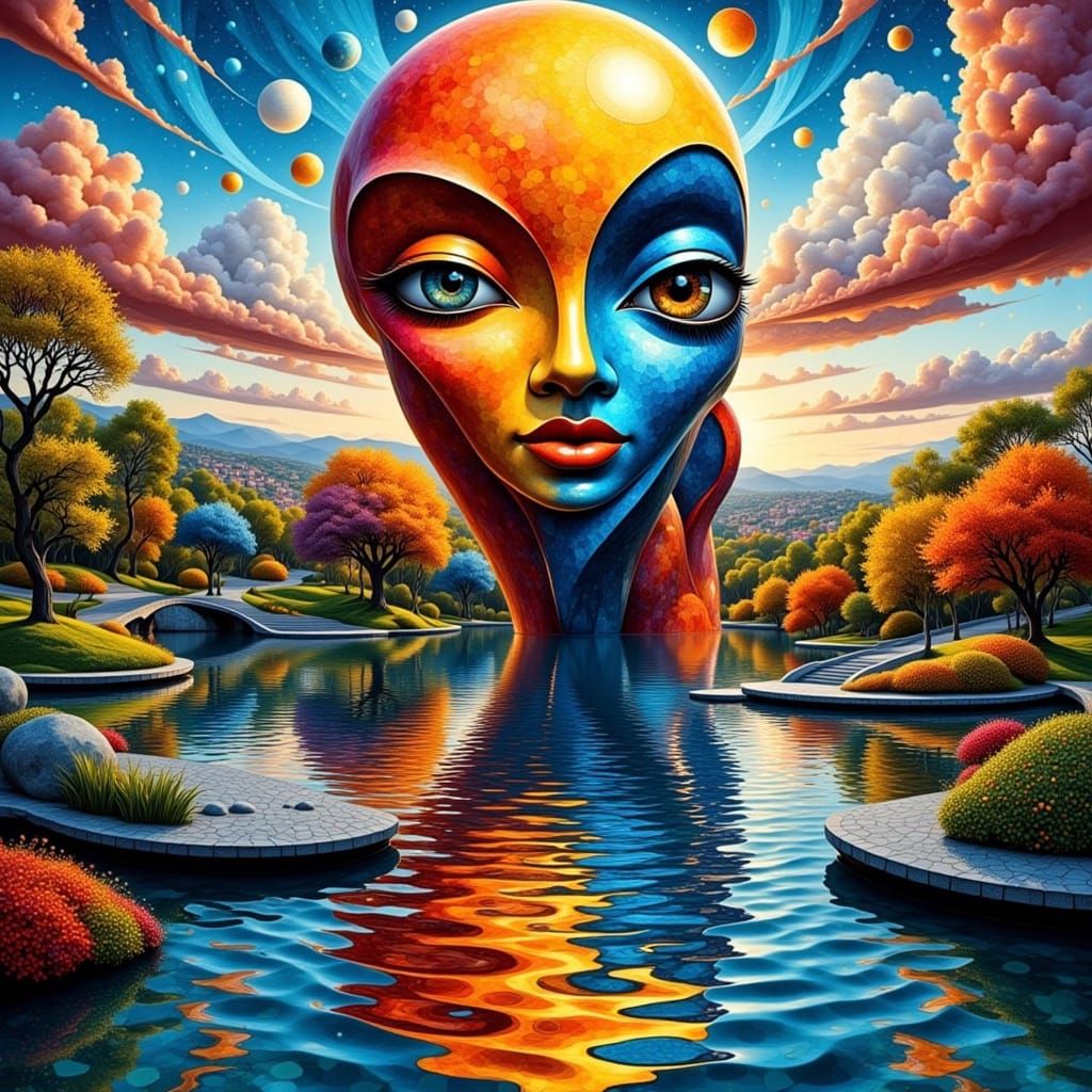 <lora:Tile-SunshineFLUX:1.0> <lora:Beauty:1.0> <lora:Celestial Smiles:1.0>  unusual sculpture