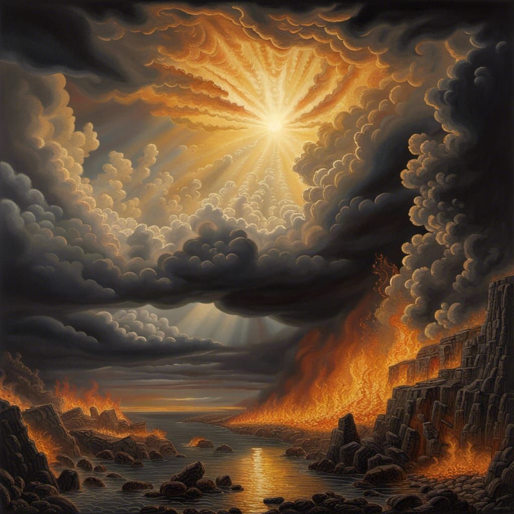 Heaven and Hell: Photorealistic Landscape with Fire and Ligh...