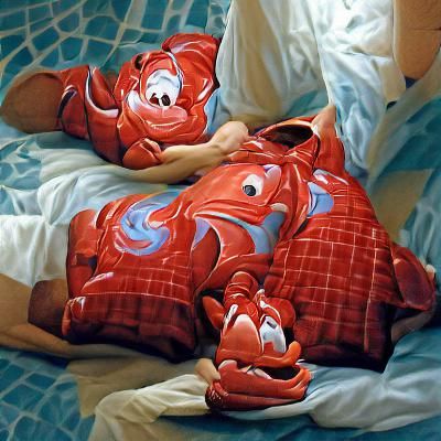 Lobster in Pajamas Underwater Oil Painting