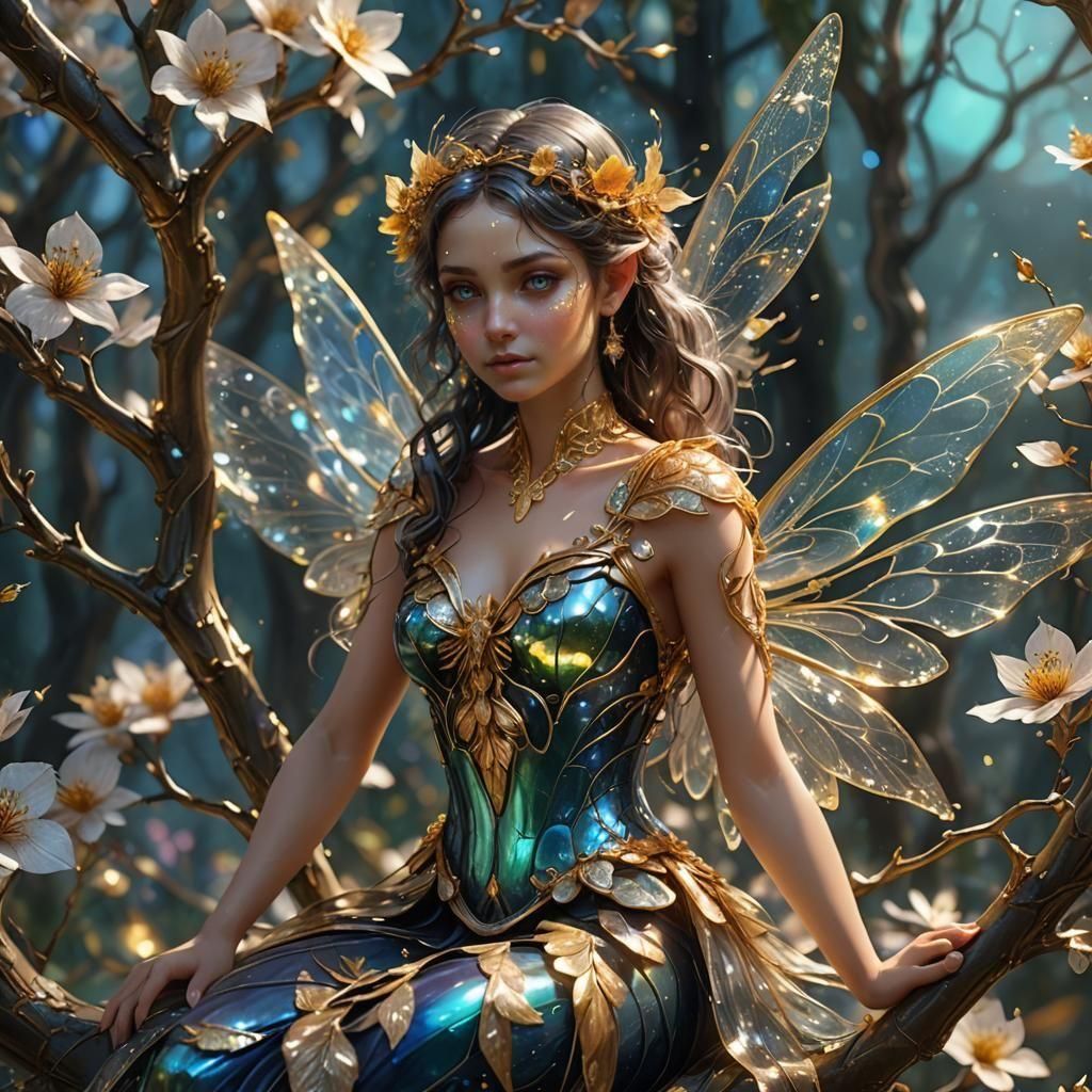 Detailed Fairy with Iridescent Wings, Matte Painting