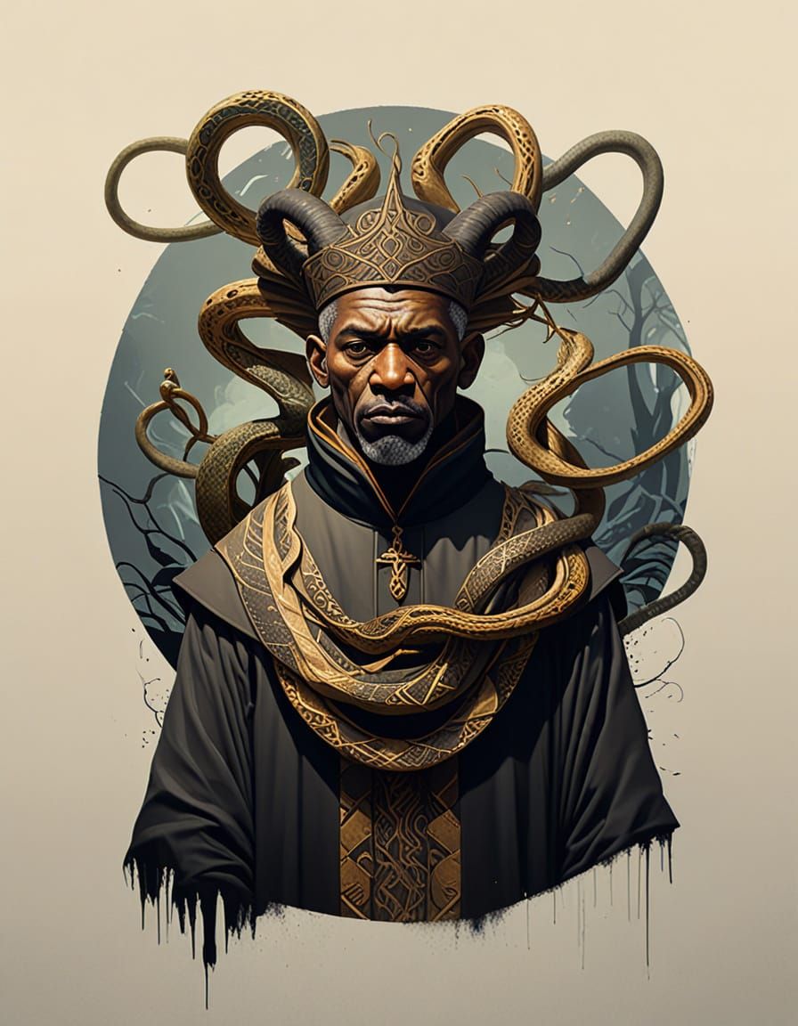 Friar With Snake Hair in African Art Style