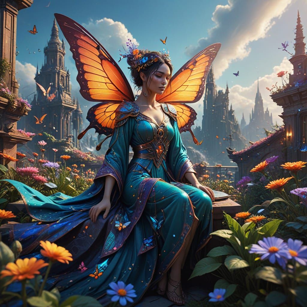 Solarpunk Mother in Lush Rooftop Garden with Child