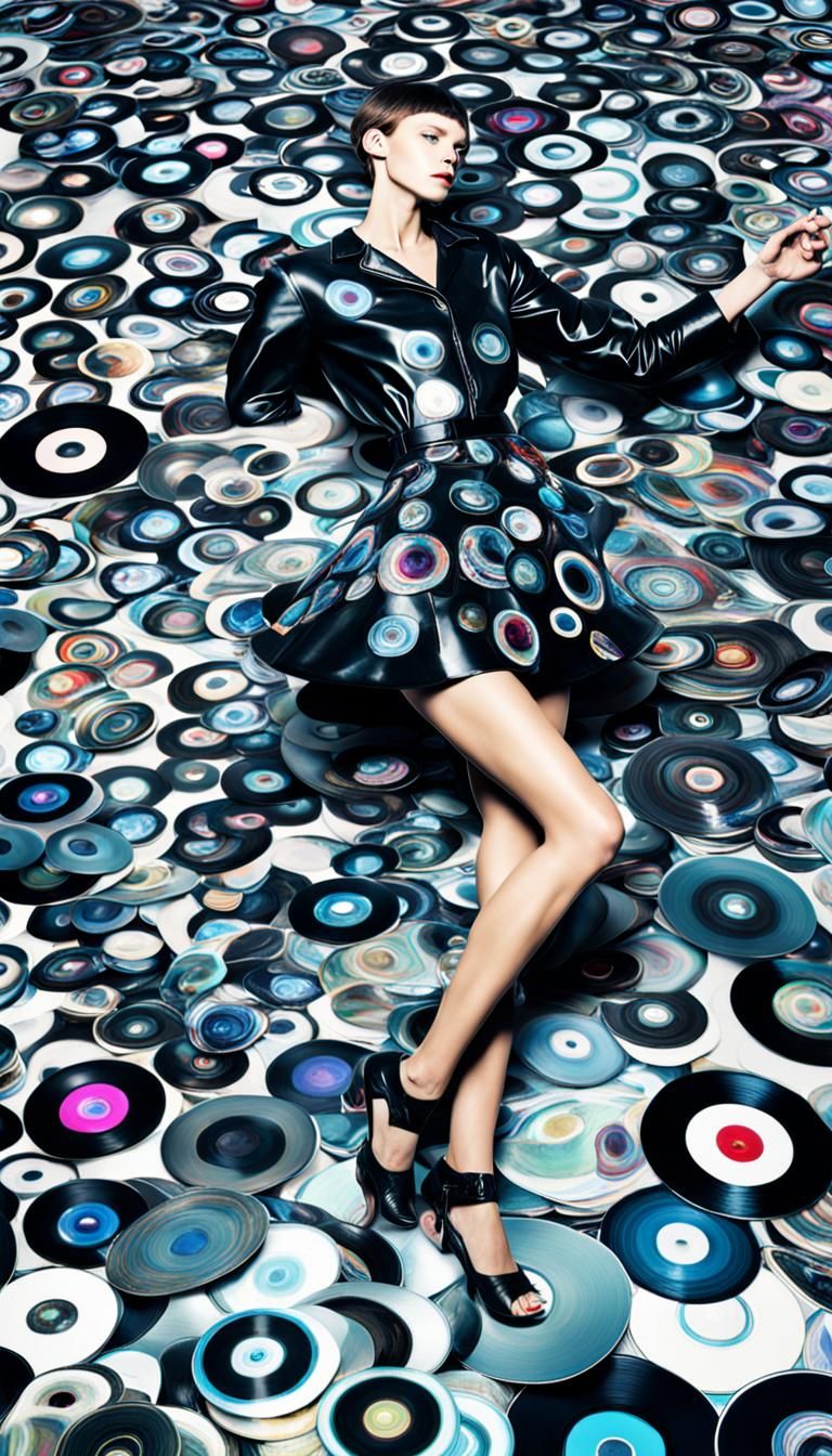 Artistic combination of vinyl disc and human surreal fashion photo breathtaking --sref random --chaos 10 --style raw -- ...
